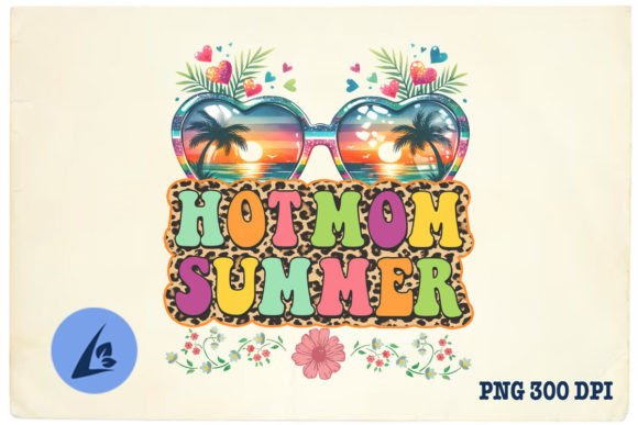 Hot Mom Summer: A Neon Beach PNG for Embroidery