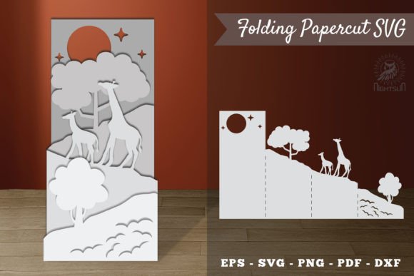 Mom and Baby Giraffe Folding Papercut
